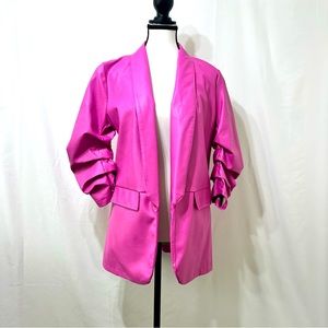 Lenti6 pink faux leather blazer boutique brand  size L w331